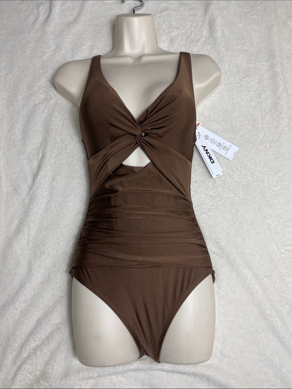 DKNY Brown Twist-Front One-Piece Swimsuit NWT - Picture 8 of 15